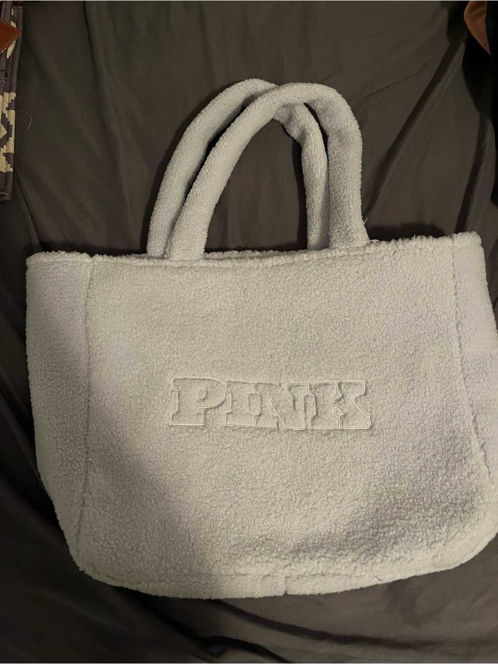 PINK Victoria's Secret Plush Sherpa Tote in Baby Blue
